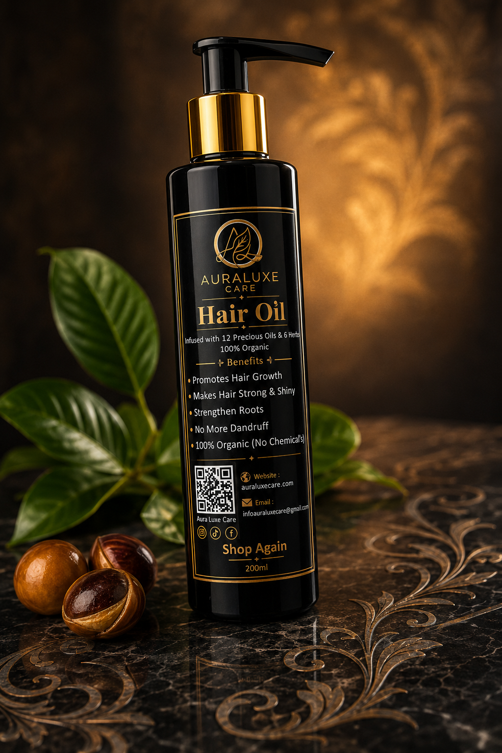 Aura Luxe Hair Oil, Infused with 12 Precious Oils & 6 Herbs